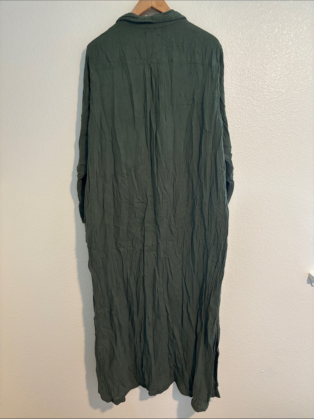 Natural Life 100% Gauzy Cotton Maxi Shirt Dress Olive Green Boho Size Large - Picture 6 of 7